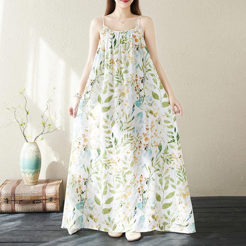 Летнее хлопковое конопляное платье большого размера для пляжного отдыха, путешествий, на бретельках, для женщин, повседневные платья