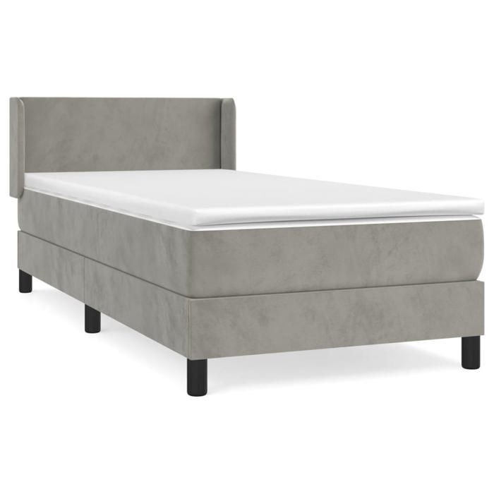 Lit avec sommier et matelas - Maison Exclusive - 90x190 cm - Velours gris clair - Tête de lit réglable