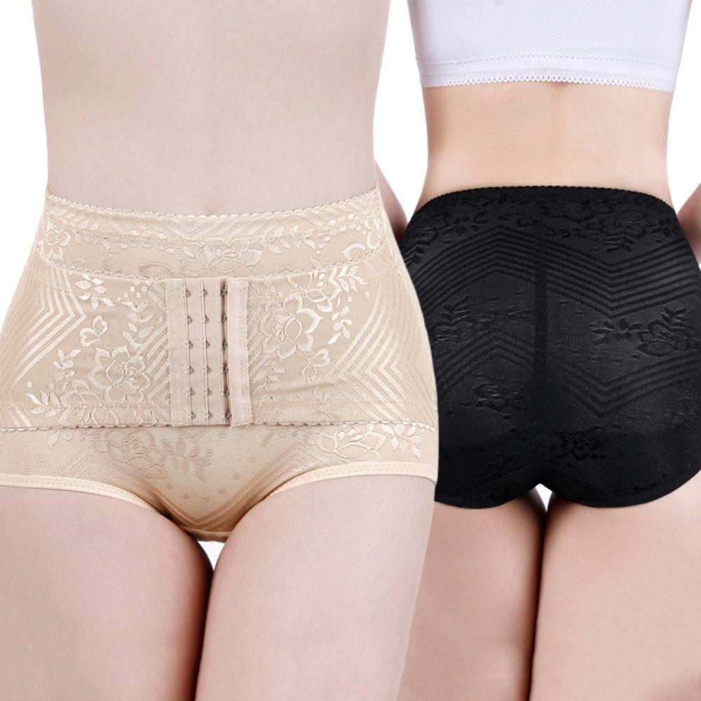 Трусы с высокой талией и эффектом пуш-ап, кружевные, с цветочным узором, бесшовное нижнее белье, утягивающие шорты с застежкой, женские