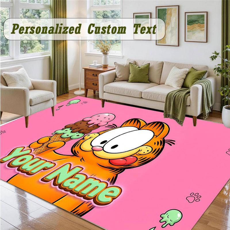 Crystal Velvet Square Rug Custom NameGarfield Pattern Non Slip Home Floor Decor Rug