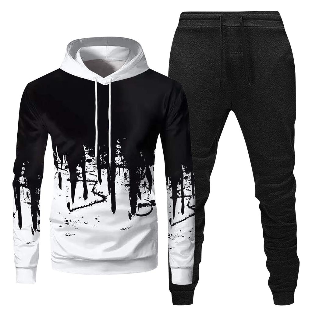 Mens Hooded Sports Tracksuit Unisex Two-Piece Running Outfits Long Sleeve Pullover Hoodies Sweatshirt+Sweatpants Set