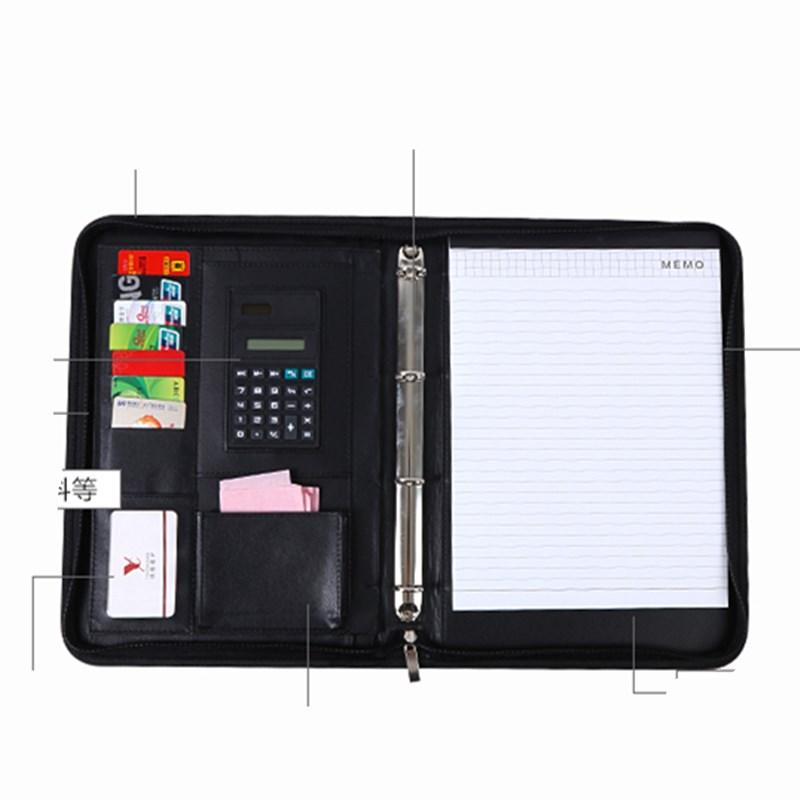 Luxury A4 Multifunction PU Leather Portfolio File Case with Zipper Custom Logo Manager Folder and Calculator