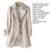 Fall Spring Women Jacket Turn-down Collar Single-breasted Loose Overcoat Mid Length Solid Color OL Commuting Coat Hiking Windbreaker