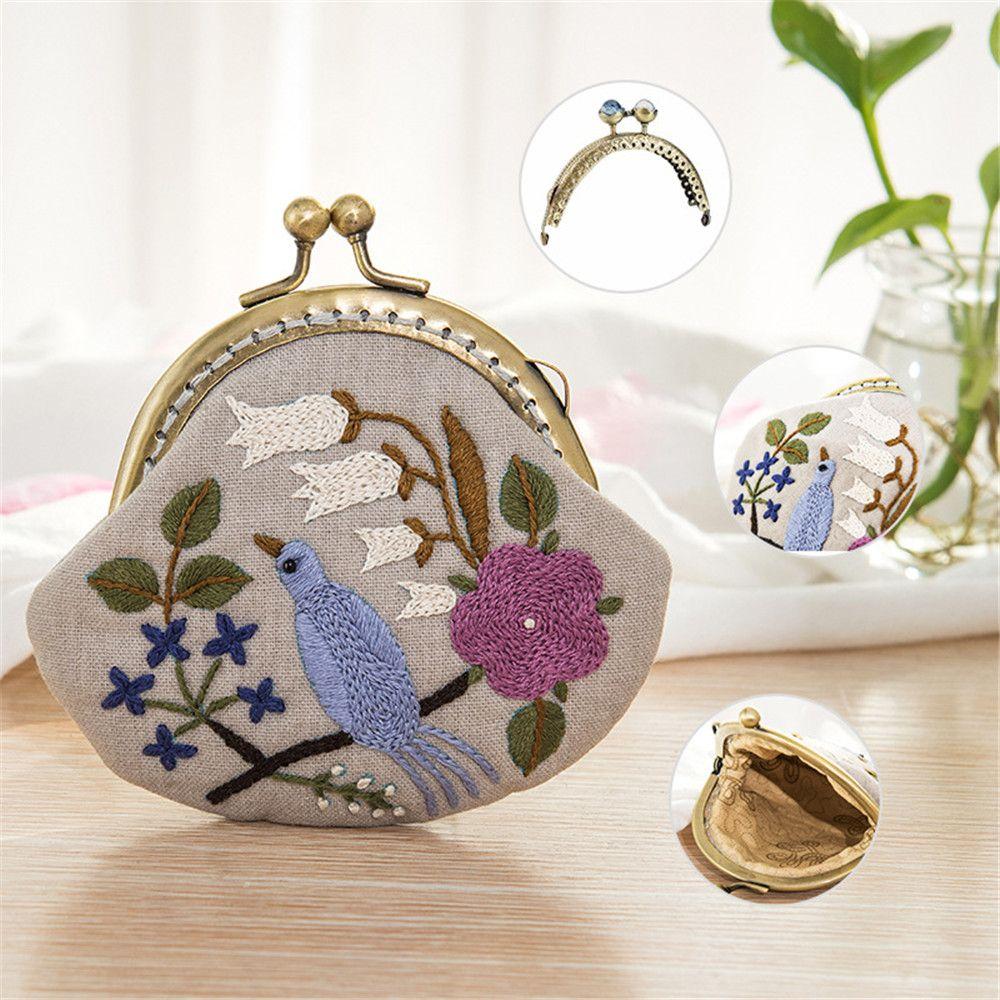 Handmade DIY Crafts Flower Patterns Cross Stitch Coin Purse Wallet Embroidery Starter Kit