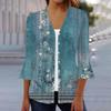 Женская мода свободный повседневный принт с рукавом три четверти рубашка на пуговицах кардиган топ