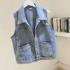 Vest for Women Cotton Sleeveless Tops Denim Vest Oversize Solid Color Casual Buttons Vintage Vest