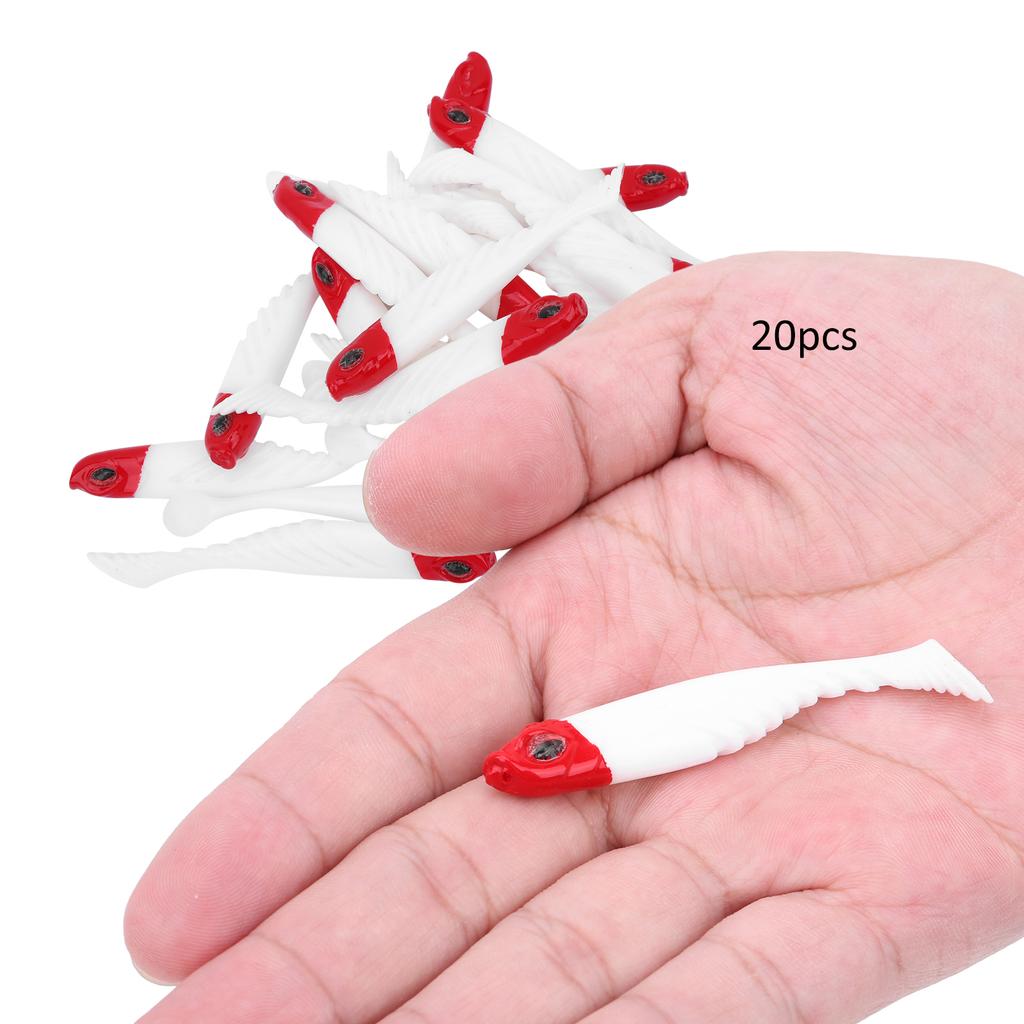 20pcs Soft Bait Worm 7cm Fishing Lures Artificial T Tail Silica Gel Bait for Fishing Blanc