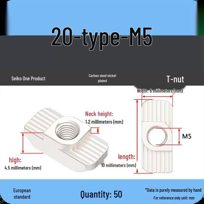 European Standard T-Slot Aluminum Profile Nuts: Wing Nuts M3-M8, Types 20/30/40/45.