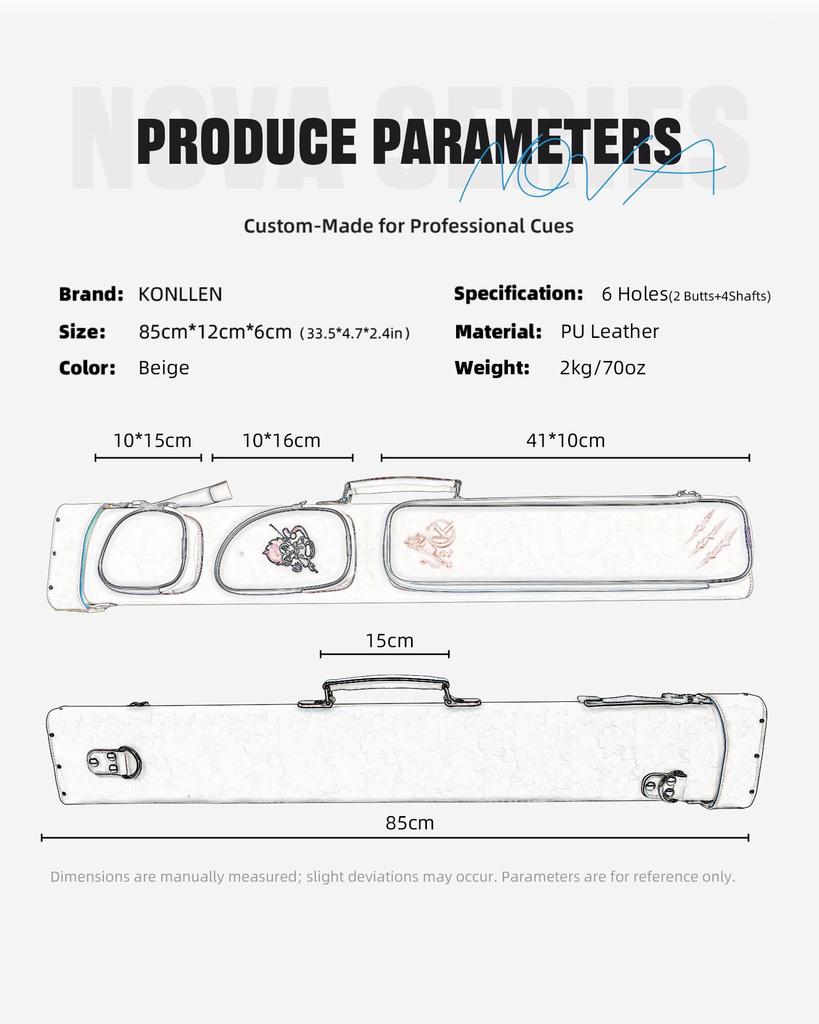 KONLLEN 2x4 Жесткий кейс для кия с отделениями для 2 турняков и 4 шафтов, сумка для бильярдного кия с регулируемым плечевым ремнем, кейс, несколько карманов, шафты,