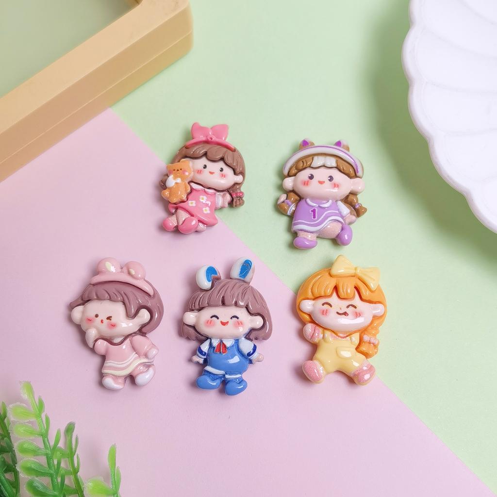 100PCS Resin Cartoon Girl Princess Flat Back Resin Scrapbooking Crafts Fit Phone Case Decoration DIY Slime Charms Accessories