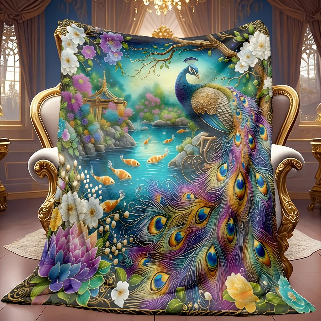 Comfortable Peacock Garden Theme Blanket Soft High-Definition Digital Print All-Season Cooling Blanket Perfect Gift for Family and Friends Soft Breath