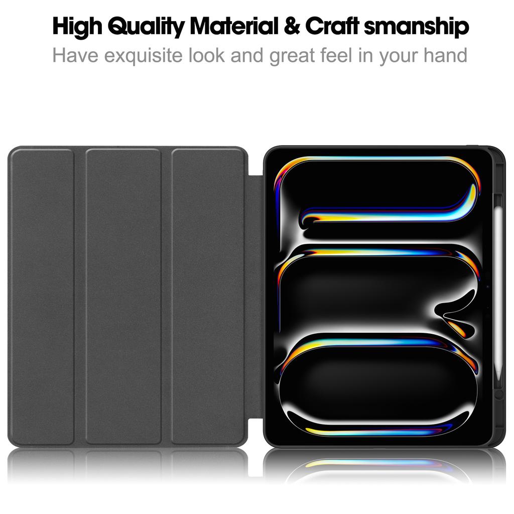 For iPad Pro 13 (2024) Stand Case Shock-Absorbent Leather Tablet Cover with Pen Slot