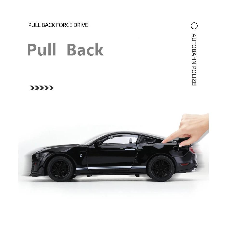 1/18 Ford Mustang Shelby GT500 литой спортивный автомобиль модель литой металлический гоночный автомобиль транспортные средства модель звук и свет детская игрушка подарок