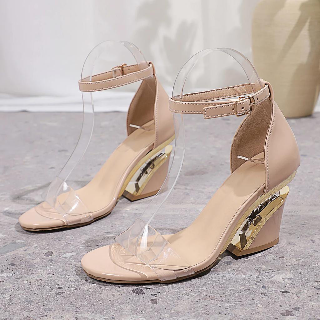 Fashion PVC Women Heeled Sandals Super High Heels Shoes Woman 2025 Trend Summer Shallow Dress Designer Pumps Plus Size Sandalias Mujer