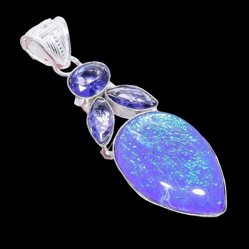 Purple Triplet Fire Opal, Tanzanite 925 Sterling Silver Jewelry Pendant 2.5" AH-3306