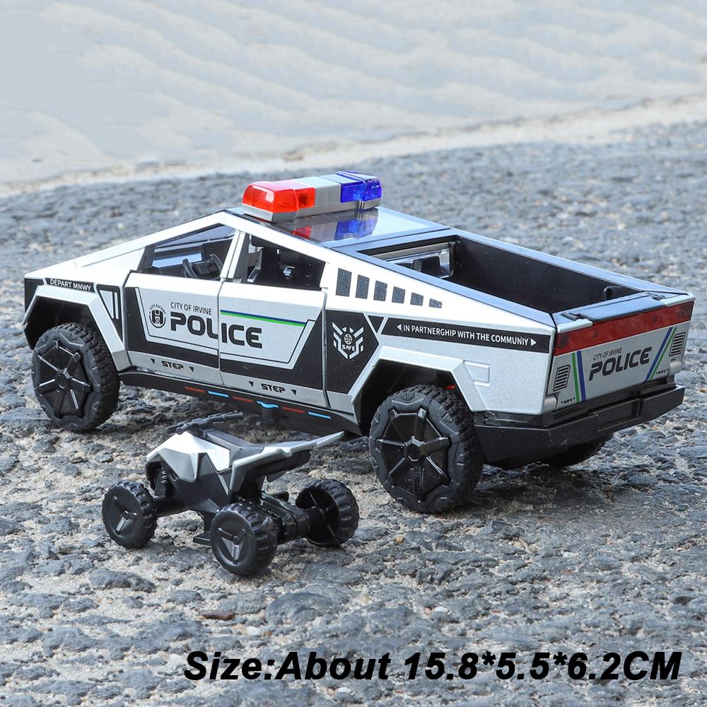 1:32 Pickup Charger Police Car Model Toy Doors Opened Sound Light Pull Back Models Shock Absorption Toys Boy Gift Ornaments