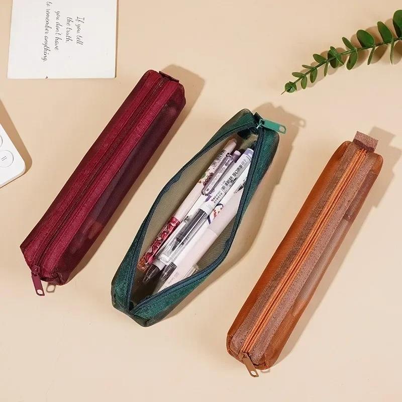 1 шт. сетчатый пенал-сумка для хранения для экзаменов, портативный пенал, многофункциональный квадратный пенал для канцелярских принадлежностей, школьные принадлежности