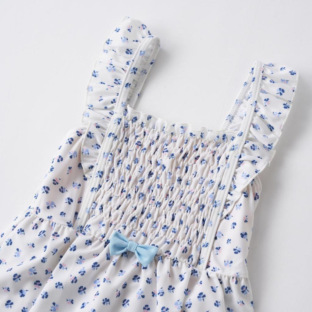 Marie Claire One-Piece Swimsuit with Small Floral Print and Ruffled Shoulders, Off-White, 125702, Girls