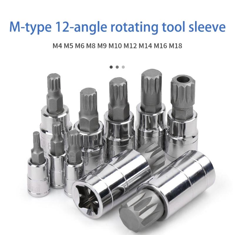Triple Square Spline Bit Socket Set,10Pieces Set 1/2inch 1/4inch 3/8inch Drive with Carrying Case