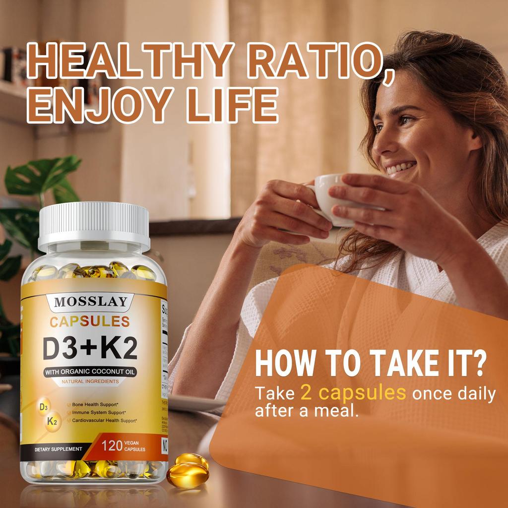 Иммунный витаминный комплекс - Богат высокоэффективными витаминами D3 и K2 - Формула 2-в-1 - Улучшает работу мозга, снимает напряжение и поддерживает мышцы - Без ГМО