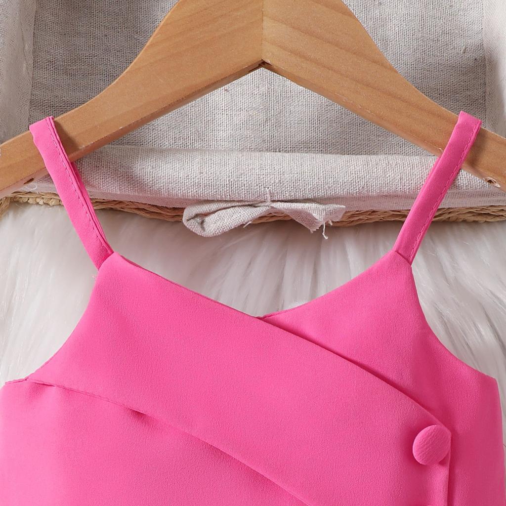 2-6T Летний детский костюм Новый костюм для девочек в иностранном стиле, топ-халтер карамельного цвета + шорты 2 шт.