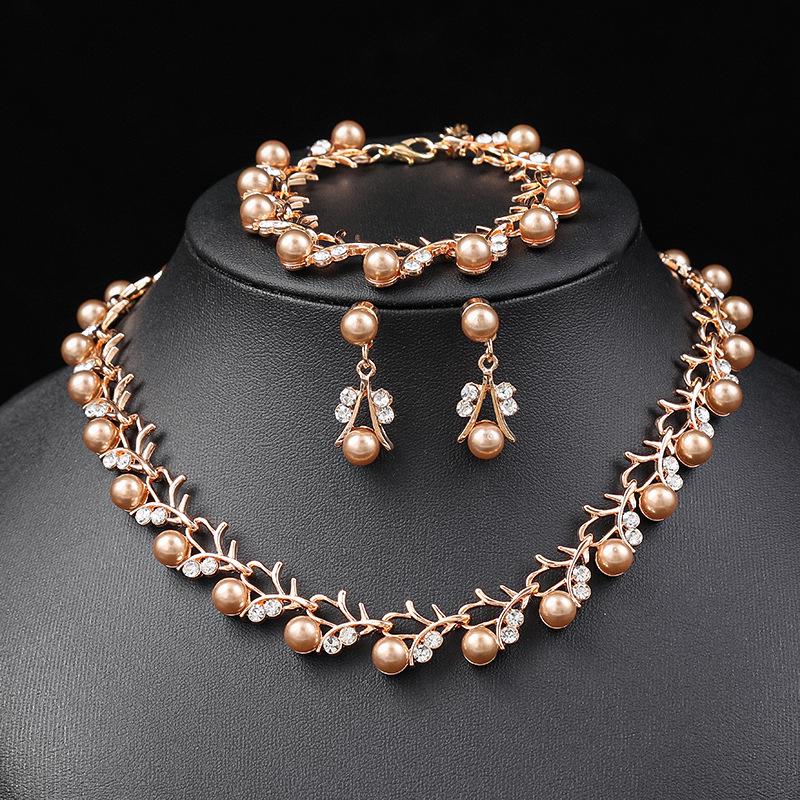 Корейский жемчужный набор ожерелья и серег для невесты - Модная бижутерия из гальванизированного сплава