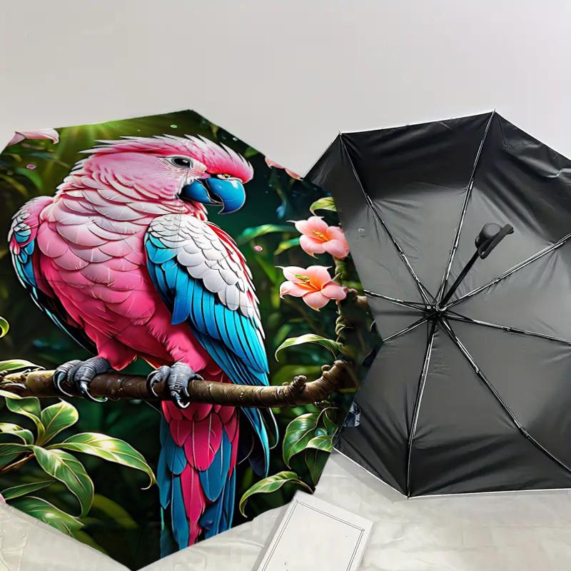 1PC parrot, jungle Automatic Open/Close Umbrella Compact Folding Umbrella with 8-Rib Shaft lightweight esign, Highquality Fabric1187A