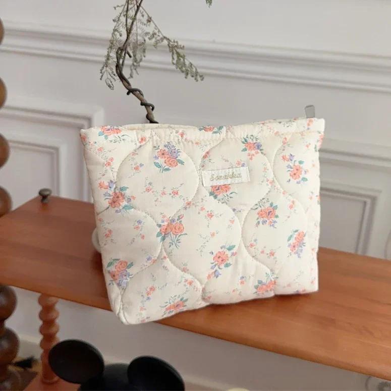 Cute Pink Women's Cosmetic Bag Make Up Case Quilted Cotton Travel Storage Bags Portable Wash Bag Clutch Purse Handbags Mommy Bag