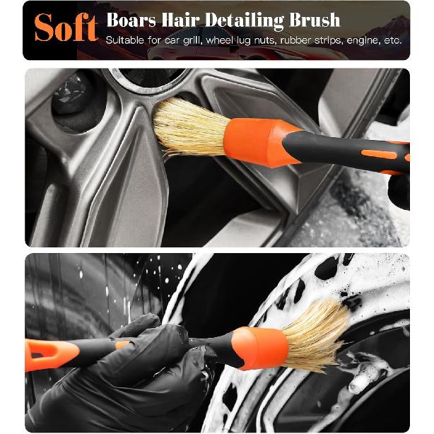 YeewayVeh 7PCS Motorcycle Cleaning Kit, 2-Size Bendable Wheel Brush, Tire And Chain Brush, Detailing Brush, Microfiber Towel And Car Wash Mitt For