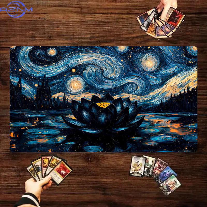 Starry Night Black Lotus Large Gaming Mouse Pad Swirl Sky Oil Painting Nonslip Extended Keyboard Desk Mat For Office Home Deco