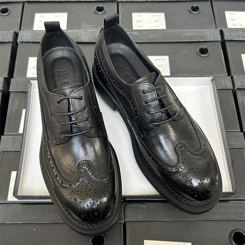 Гравированные кожаные туфли Brock, мужские деловые, деловые, кожаные, дышащие, для жениха, свадебные, мужские, кожаные туфли, толщина которых увеличивается