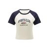 Color Block Knit Round Neck Short Sleeve T-Shirt Women Tops Navy-Blue White 24SRC406WGN2