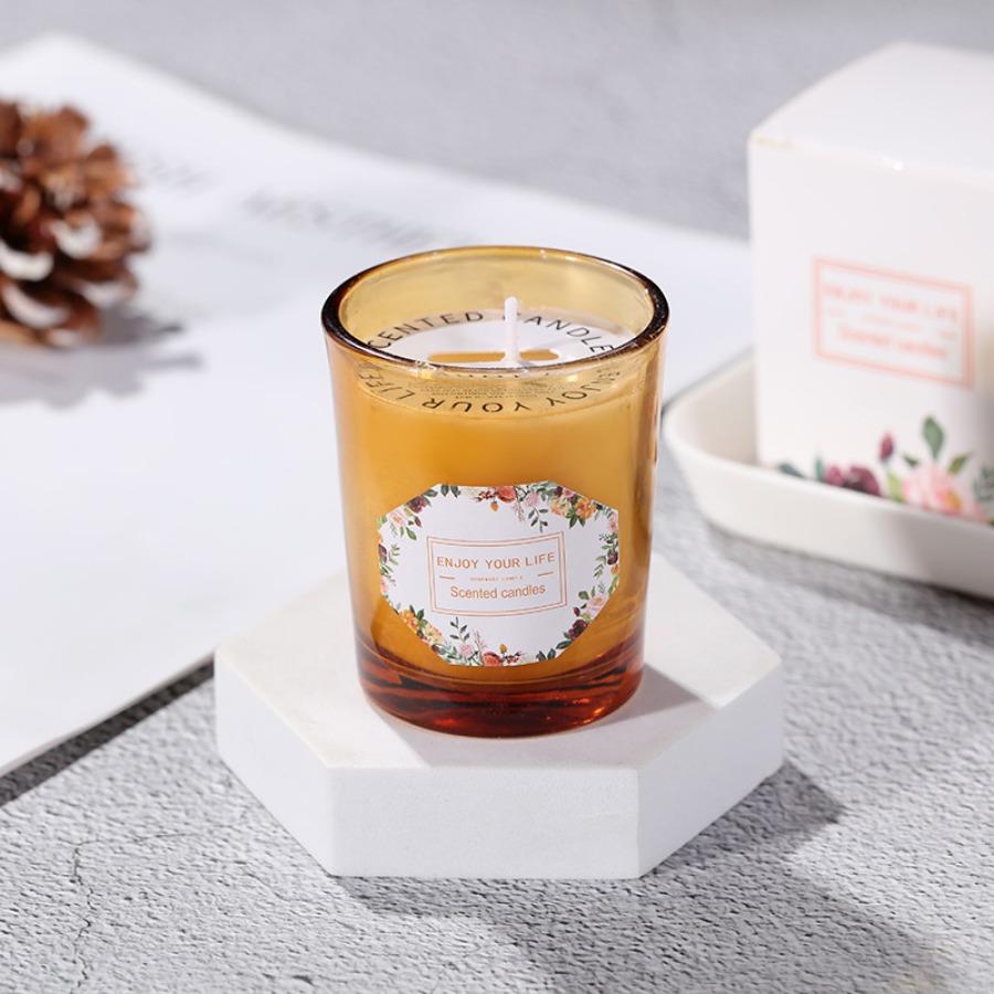 1pc Fragrant Candle Creative Nordic Glass Cup Soy Wax Smokeless Aromatherapy Candle for Home, Wedding, Festival Party Candles
