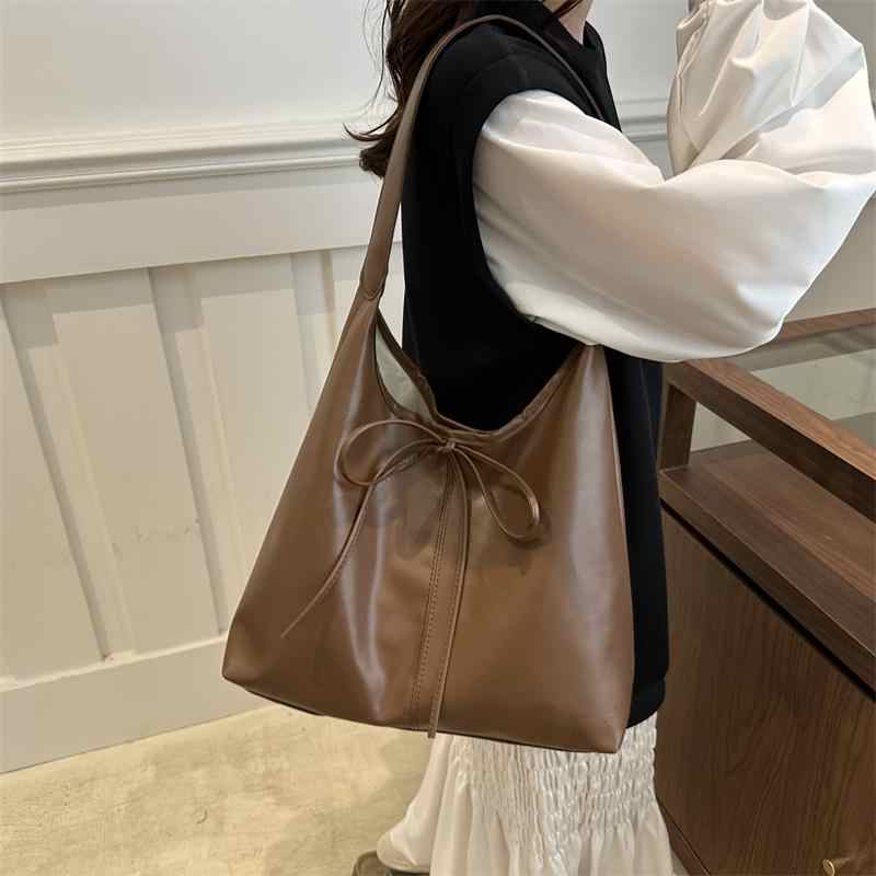 Женская сумка через плечо большой вместимости, осенне-зимняя, ретро, универсальная, с бантом, из искусственной кожи, для шопинга и поездок на работу