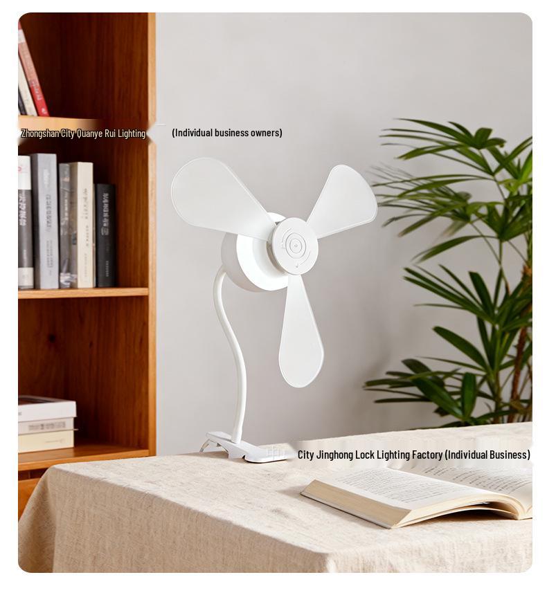 Universal Clip-On Desk Fan with LED Light, Wide Voltage, Multiple Plug Options, 1.2m Cable