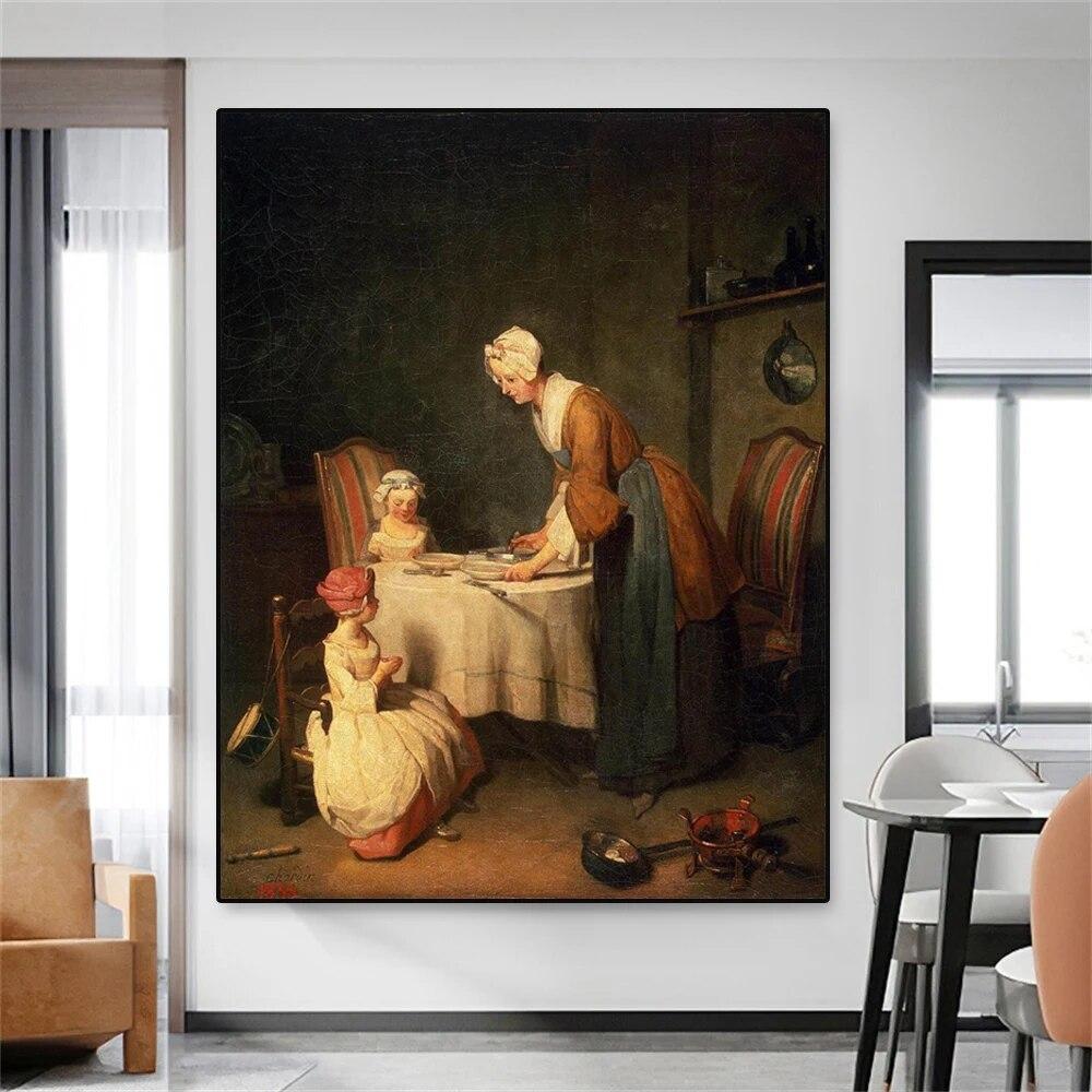 Винтажная знаменитая картина маслом, принты Жан-Симеона Шардена, говорящая благодать, холст, картина 17 века, постер, картина для домашнего декора