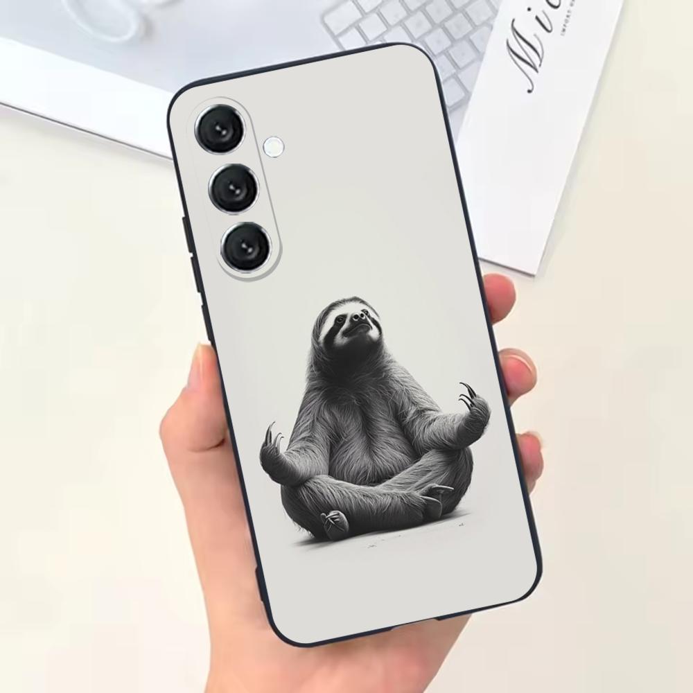 Милый Чехол для Телефона с Ленивцем Для Samsung Galaxy A13,A21s,A22,A31,A32,A52,A53,A71,A80,Мягкий Черный Корпус