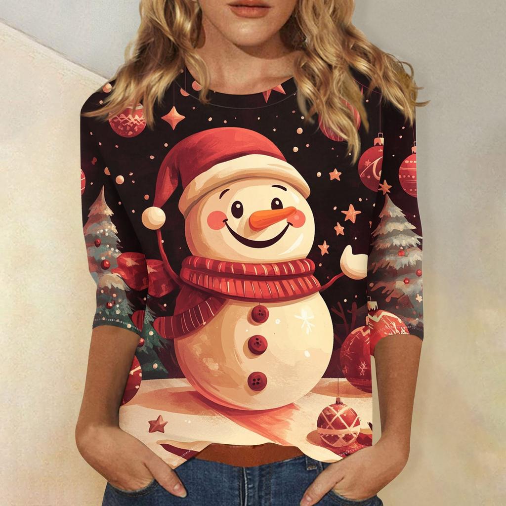 Рубашки с рукавом 3/4 для женщин, футболки с принтом, блузки, повседневные, больших размеров, базовые топы, пуловеры