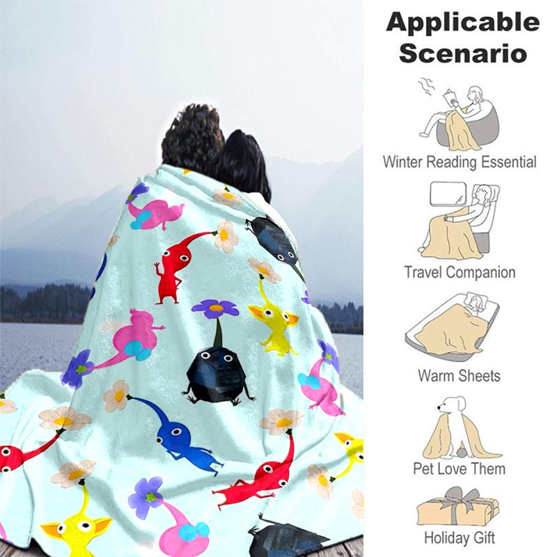 1pc Blanket Pikmin Print Design, Lightweight Blanket for Sofa, Bed- Soft &Warm, Gift for All Seasons like Christmas, Halloween