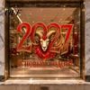 Exotic New Year Party Supplies 2027 Window Clings, Double-Sided Red Gold Sheep Head Decals Russian Festive Glass Stickers for Glass, Static