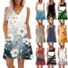 Женские летние платья свободного кроя с принтом V-образным вырезом без рукавов сарафаны пляжное гавайское платье с карманами