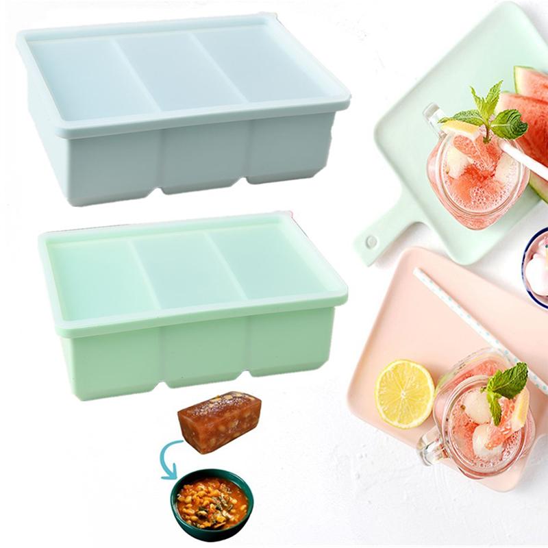 Гигантское хранилище для еды, соуса, с крышкой, силиконовые поддоны для заморозки, очень большой суповой лед, 3 кубика, формы для заморозки продуктов