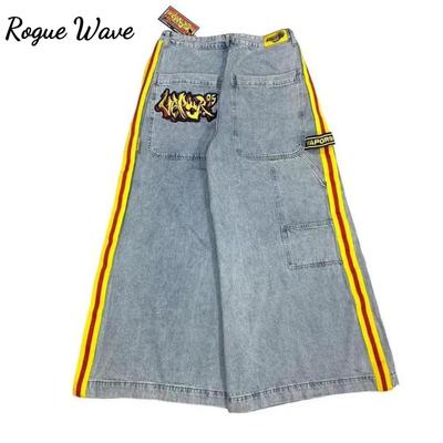 RogueWave Новые Джинсы Кэжуал Свободного Кроя Вареные Y2K Уличный Хип-хоп Широкие Брюки для Мужчин и Женщин
