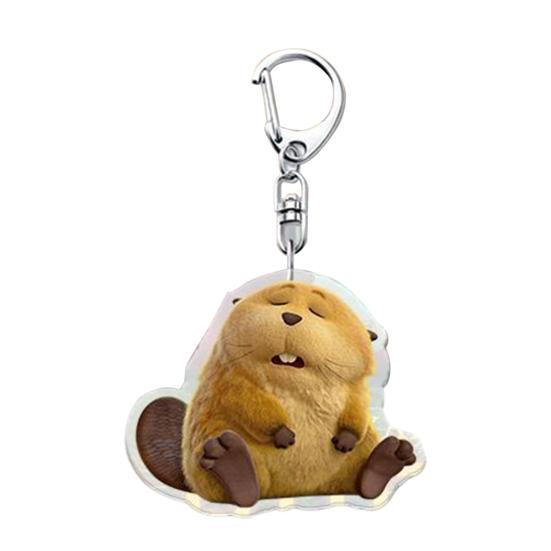 1/6Pcs Keychain Transparent Acrylic Finish Lightweight Keychain Cartoon Beaver Design Expressive Character Key Holder Bags Phone