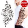 NEW 1PCS Tattoo Temporary Black Sunflower Peony Flower Tattoo Sticker Female Temporary Tattoo Water Transfer Print Waterproof Fake Tattoo Woman