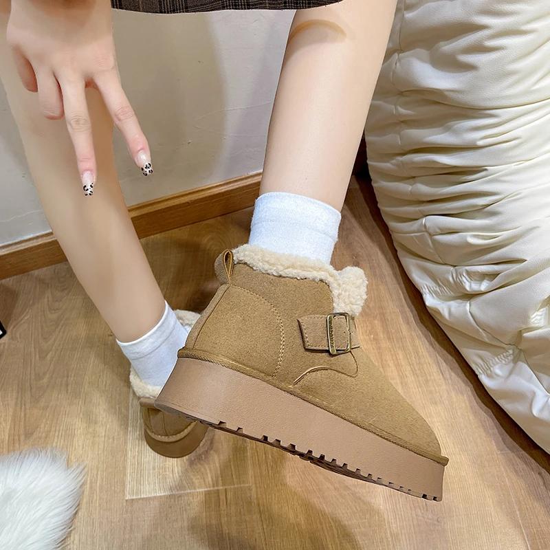 Зимние женские туфли Boken из натуральной кожи на платформе, модные ретро-ботинки из плюша, женские хлопковые туфли на плоской подошве, мокасины, ботильоны на толстой подошве