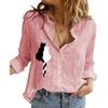 Women Fashion Long Sleeve T-shirt Shirt Summer&autumn Cotton Linen Loose Top Female Casual Lapel Collar Cat Print Buttoned Blouses