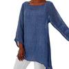 Plus Size Women Fashion Solid Color O-Neck Long Sleeve Irregular Pure Colot Tunic Top T-Shirt