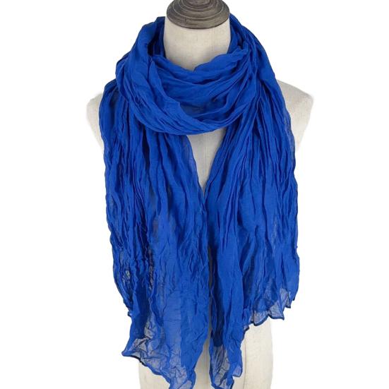 Women Scarf Shawl Solid Color Soft Warm Pleated Scarf UV Protection Casual Cotton Linen Shawl Fashion Accessory