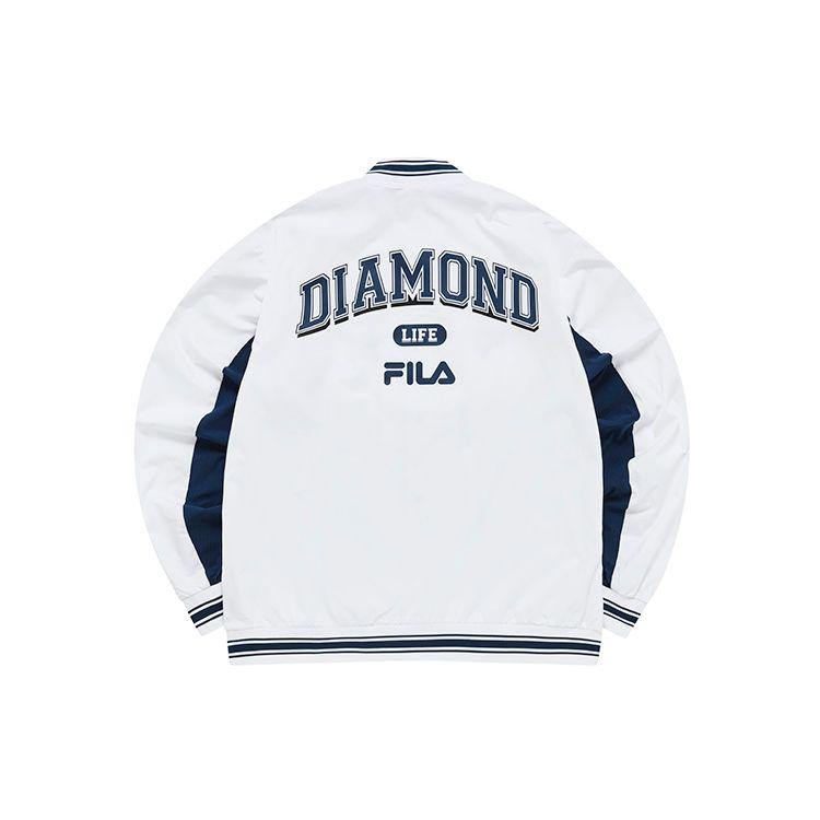 Fila Fusion Свободный крой С принтом логотипа В полоску Буквенный Плетеная Бейсбольная куртка Мужские куртки Стандартный-Белый T11M232706F-WT